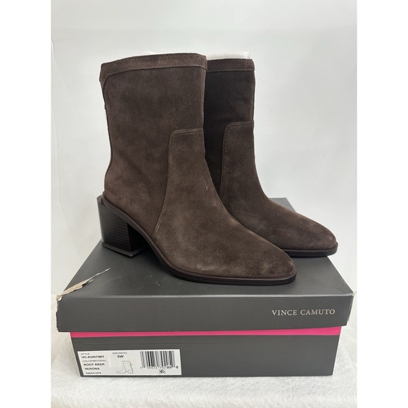 Vince Camuto Mid-Shaft Boots Womens 9 W Water-Repellent‎ Suede Kortimy Root Beer